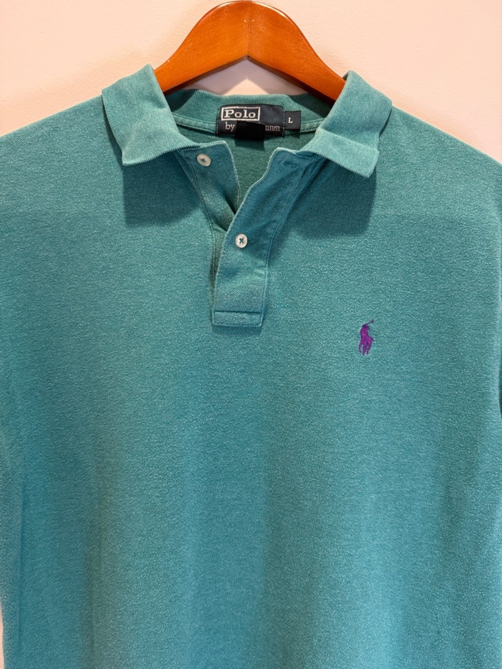 Polo Ralph Lauren Vintage 90s Teal Polo Shirt Purple Pony L
